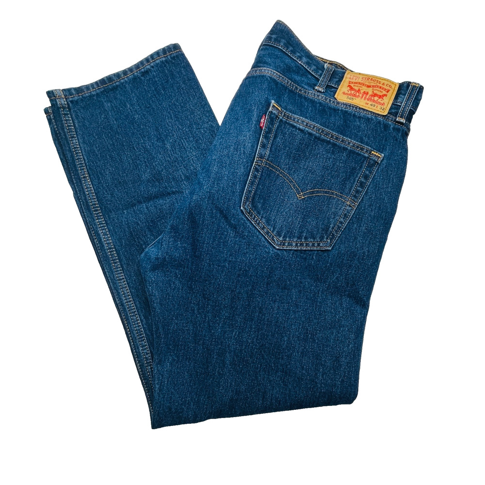 Levi's Jeans Mens 505 Regular Straight Jeans Men 40x32 Medium‎ Wash Blue Denim